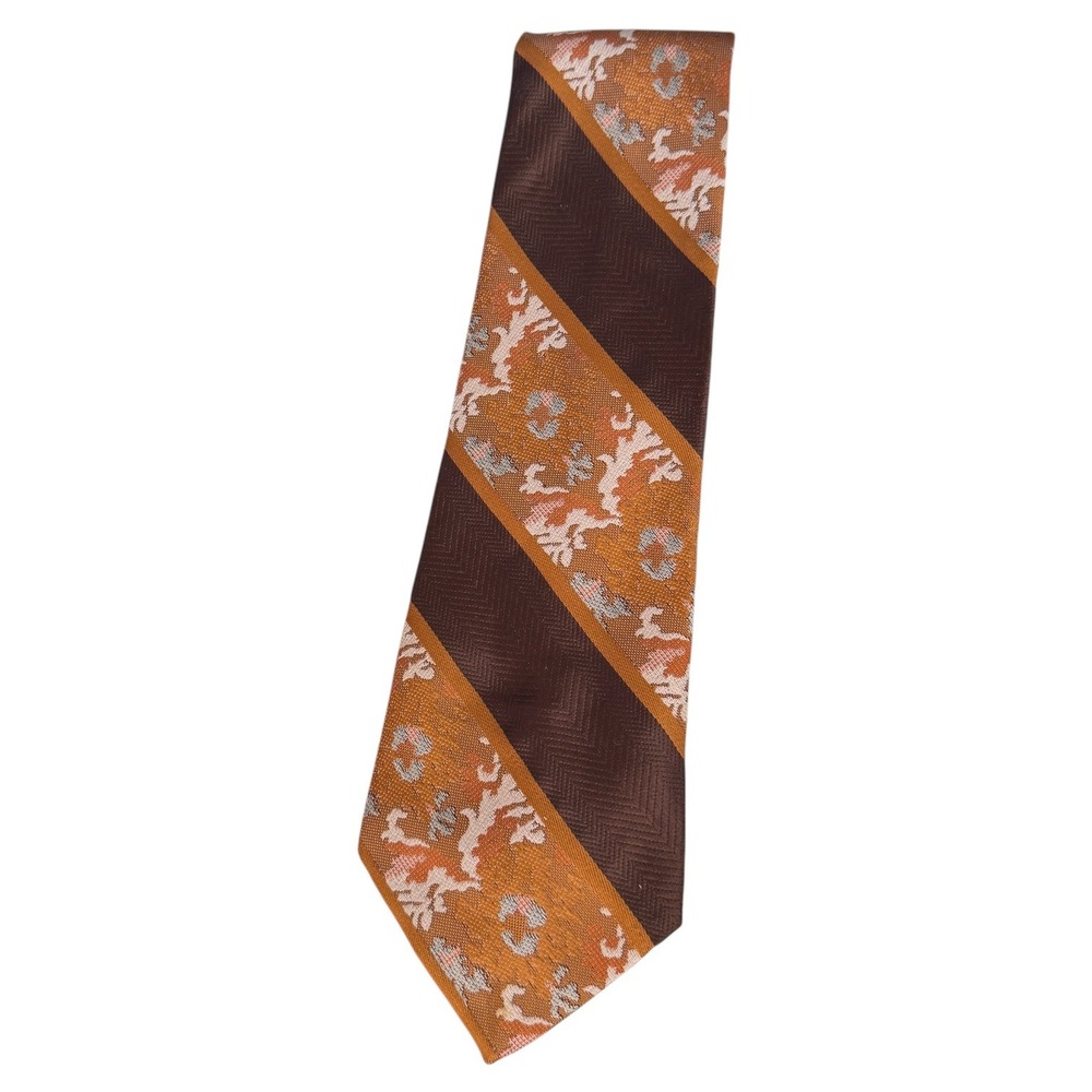 Christian Dior Tie Brown Gold Floral Striped Necktie Designer Menswear